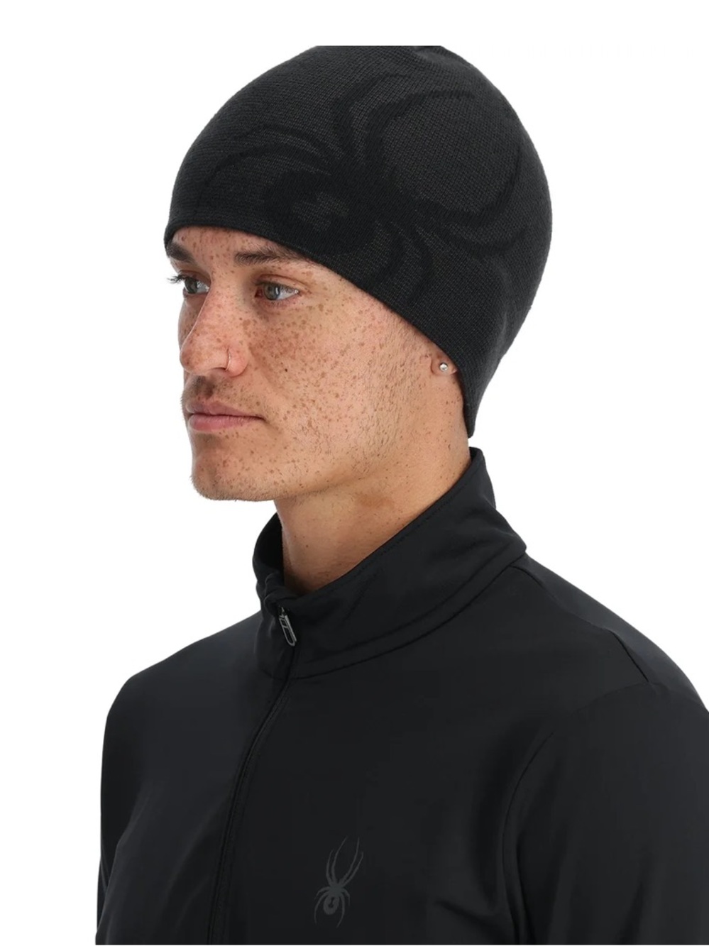 Spyder Black Ribbed Knit Flannel Lined Beanie